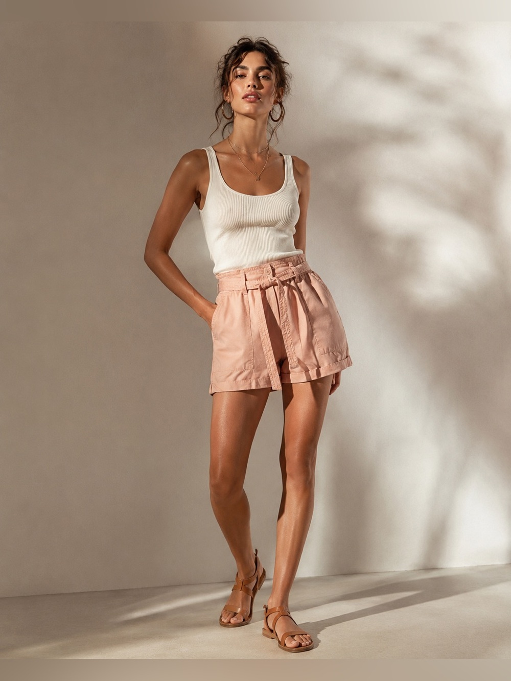 Suko Jeans Blush Pink Paperbag Belted Shorts NWT Size 2